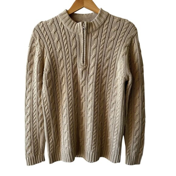 Hanna Andersson Tan Cotton Wool Cable Knit Sweater – Men’s Size M - Picture 2 of 6